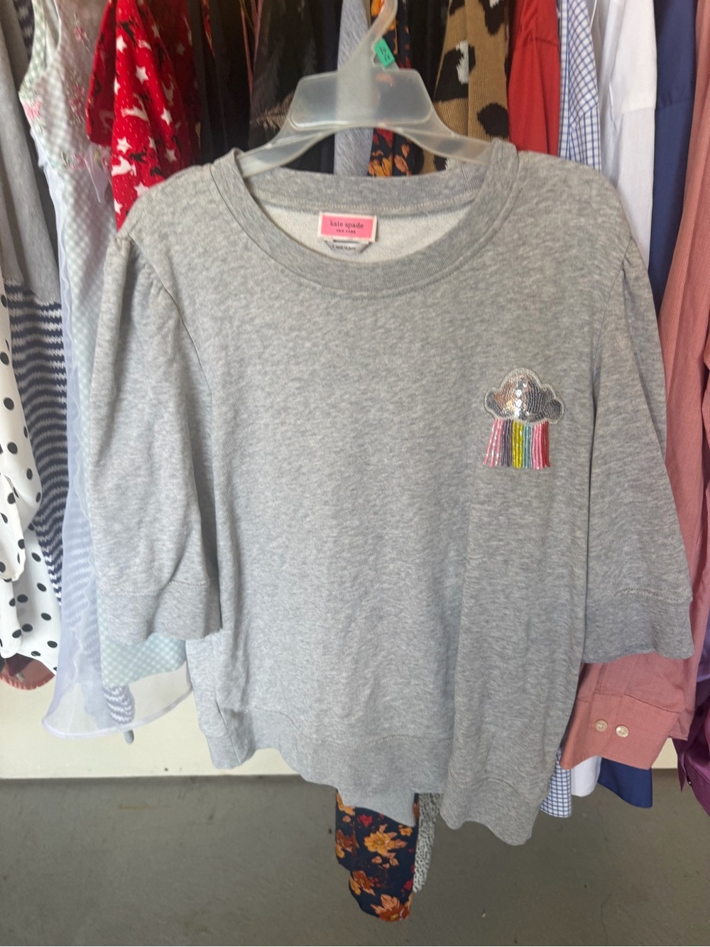 kate spade womens Gray Sweatshirt with Sequin Cloud and Multicolor Tassels